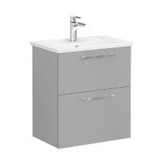 Vitra Root 68094 Lavabo Dolabı, Çift Çekmeceli, Dar, 60 Cm, Mat Kaya Gri, Köşeli Lavabolu